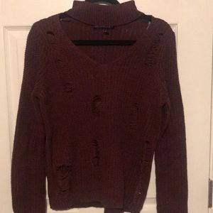 MAROON RIPPED SWEATER WITH OPEN CHEST AREA